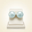 Aqua Pearlescent Domed Round Stud Earrings